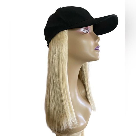 HAT WIG Black Ball Cap with 14” Ash Blonde Hair Attached Cap with Blonde Wig NWT - Picture 4 of 10